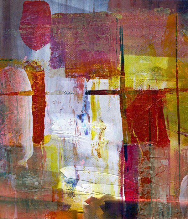 Colorful abstract expressionist artwork featuring bold shapes and vibrant hues.